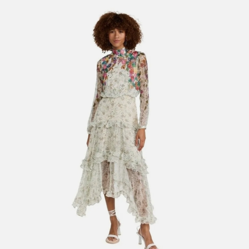 SALONI Jolie-C asymmetric tiered floral-print silk-georgette maxi dress